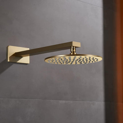 16 Inch Brushed Gold Shower Arm with Flange and Teflon Tape,Thicken Stainless Steel Extension Extender Pipe for Fixed Rain Shower Head,Extra Long High Rise Shower Head Extension Arm.91118-16BG