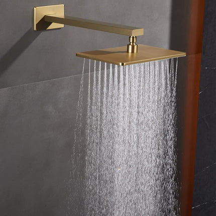 16 Inch Brushed Gold Shower Arm with Flange and Teflon Tape,Thicken Stainless Steel Extension Extender Pipe for Fixed Rain Shower Head,Extra Long High Rise Shower Head Extension Arm.91118-16BG