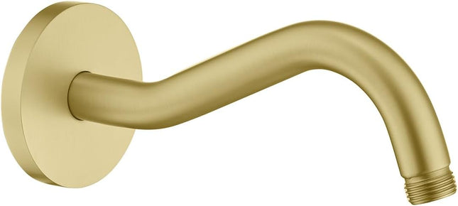8 Inch Curved Shower Arm with Flange Brushed Gold S-Shape Shower Head Extension Arm Stainless Steel Wall