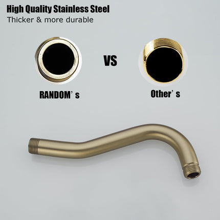 8 Inch Curved Shower Arm with Flange Brushed Gold S-Shape Shower Head Extension Arm Stainless Steel,Wall Mounted.RD-91068-8BG