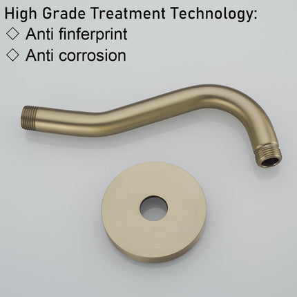 8 Inch Curved Shower Arm with Flange Brushed Gold S-Shape Shower Head Extension Arm Stainless Steel,Wall Mounted.RD-91068-8BG