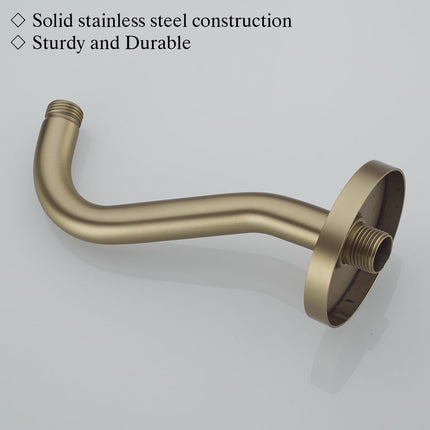 8 Inch Curved Shower Arm with Flange Brushed Gold S-Shape Shower Head Extension Arm Stainless Steel,Wall Mounted.RD-91068-8BG