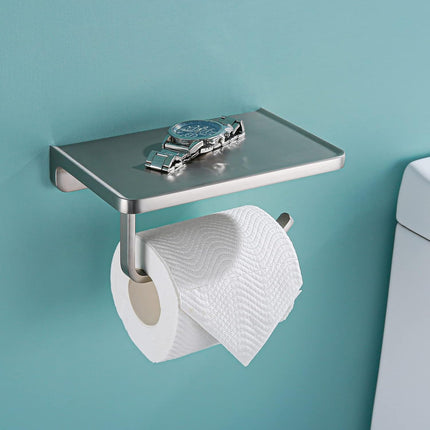 Toilet Paper Holder with Shelf Brushed Nickel Toilet Paper Dispensers Solid Metal Tissue Holder Wall Mounted Toilet Paper Roll Holder.RD93008-BN