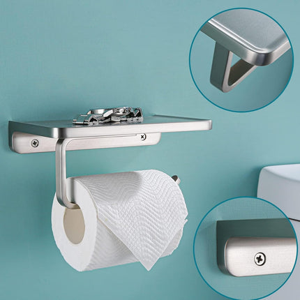 Toilet Paper Holder with Shelf Brushed Nickel Toilet Paper Dispensers Solid Metal Tissue Holder Wall Mounted Toilet Paper Roll Holder.RD93008-BN