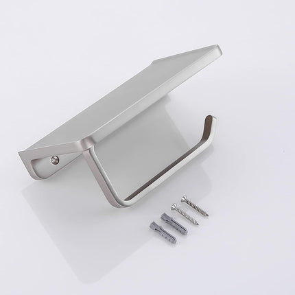 Toilet Paper Holder with Shelf Brushed Nickel Toilet Paper Dispensers Solid Metal Tissue Holder Wall Mounted Toilet Paper Roll Holder.RD93008-BN