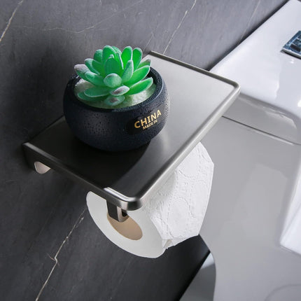 Toilet Paper Holder with Shelf Brushed Nickel Toilet Paper Dispensers Solid Metal Tissue Holder Wall Mounted Toilet Paper Roll Holder.RD93008-BN