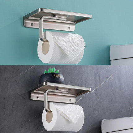 Toilet Paper Holder with Shelf Brushed Nickel Toilet Paper Dispensers Solid Metal Tissue Holder Wall Mounted Toilet Paper Roll Holder.RD93008-BN
