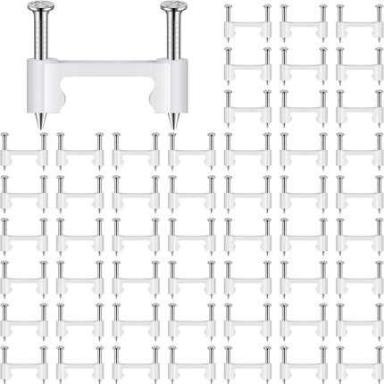 500 Cable Clips 2 Steel Nails Polyethylene Electrical Wire Staples Electrical Wire Staples for Securing NM Non Metallic Cable to Wall Ceiling Floor Cement, White (1/2 Inch)