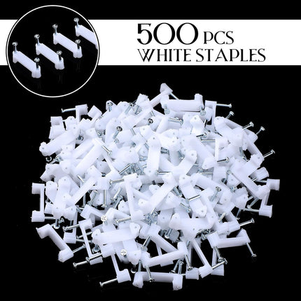 500 Cable Clips 2 Steel Nails Polyethylene Electrical Wire Staples Electrical Wire Staples for Securing NM Non Metallic Cable to Wall Ceiling Floor Cement, White (1/2 Inch)
