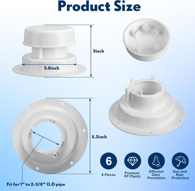 6 Pcs RV Plumbing Vent Cap RV Roof Vent Cover Replacement Sewer Cap for 1 to 2 3/8 Inch Camper Pipe Round – product detail