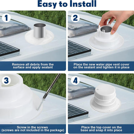 6 Pcs RV Plumbing Vent Cap RV Roof Vent Cover Replacement Sewer Cap for 1 to 2 3/8 Inch Camper Pipe Round Covers for Roof for Trailer Motorhome(White)
