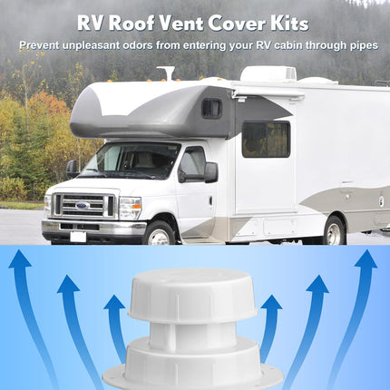 6 Pcs RV Plumbing Vent Cap RV Roof Vent Cover Replacement Sewer Cap for 1 to 2 3/8 Inch Camper Pipe Round Covers for Roof for Trailer Motorhome(White)