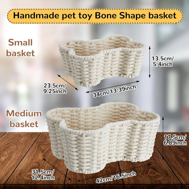 2 Pcs Dog Toy Basket Dog Toy Bin Bone Shaped Handmade Pet Organizer for Pet White Cotton Rope Basket (16.5 – product detail