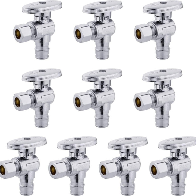 10 PCS  Stop Angle Valve Pex-A Inlet, 1/4 Turn,3/8" OD Compression X 1/2" Pex-A Expansion, Chrome Plated Brass,(VALVE094-10PCS)