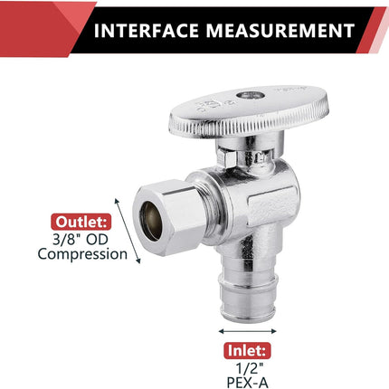 10 PCS  Stop Angle Valve Pex-A Inlet, 1/4 Turn,3/8" OD Compression X 1/2" Pex-A Expansion, Chrome Plated Brass,(VALVE094-10PCS)