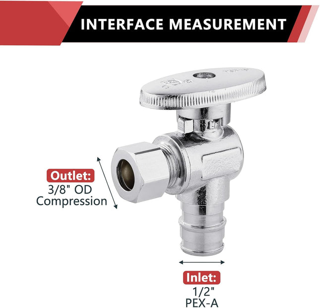 10 PCS Stop Angle Valve Pex-A Inlet 1/4 Turn 3/8 OD Compression X 1/2 Pex-A Expansion Chrome Plated Brass – product detail