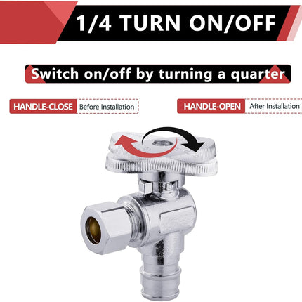 10 PCS  Stop Angle Valve Pex-A Inlet, 1/4 Turn,3/8" OD Compression X 1/2" Pex-A Expansion, Chrome Plated Brass,(VALVE094-10PCS)