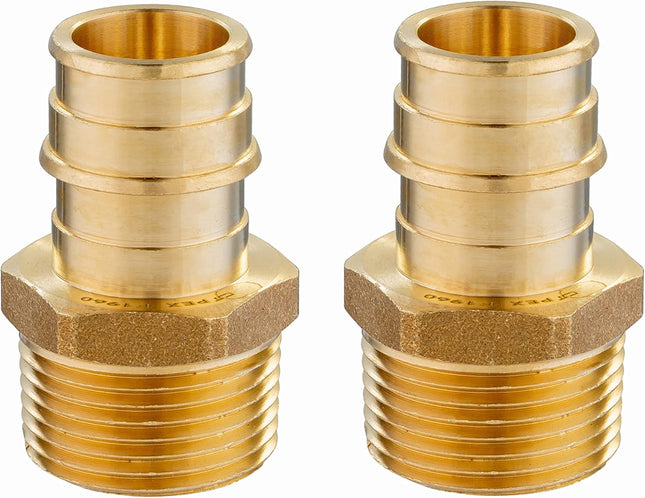 (Pack of 2) Pex A Full Flow Expansion Brass Fittings 1 x 1 Male NPT Adapter ASTM F1960 (PEX1960019)