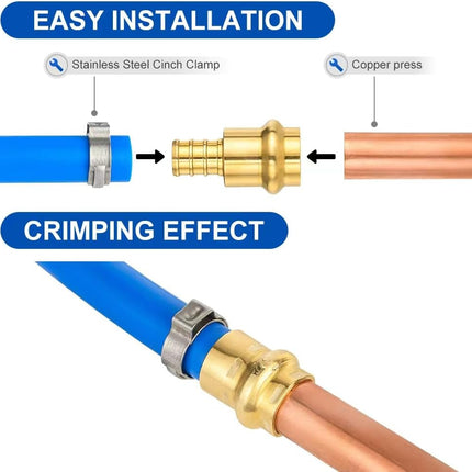 (Pack of 10)  1/2" Copper Press X 1/2" PEX Crimp Coupling Brass Adapter, for Copper and PEX Pipe Connection (PEX1807344)