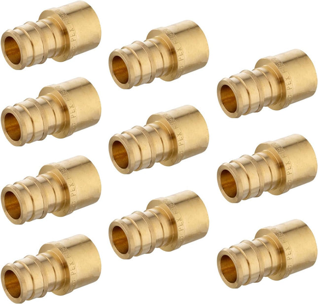 (Pack of 10) Pex A Full Flow Expansion Brass Fittings 1/2 x 1/2 Female Sweat Adapter ASTM F1960 (PEX1960052)