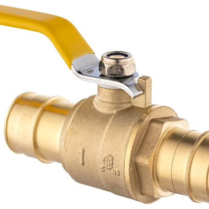 1 Inch Brass Full Port Ball Valve For Pex-A Pipe, ASTM F1960 Expansion Connection Only, Yellow Handle,(VALVE155)