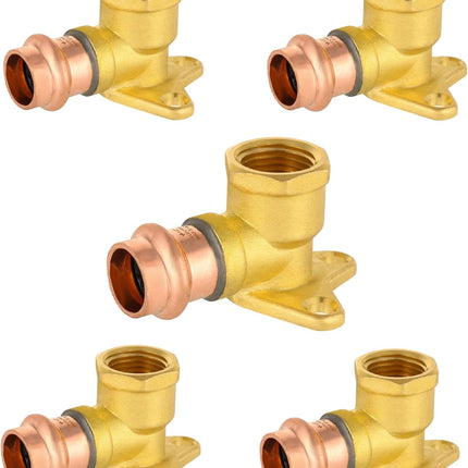 (Pack of 5)  1/2" Copper Press Fit x 1/2" Female NPT Drop Ear 90-Degree Elbow Plumbing Fittings, LBP Design,(PRESS019)