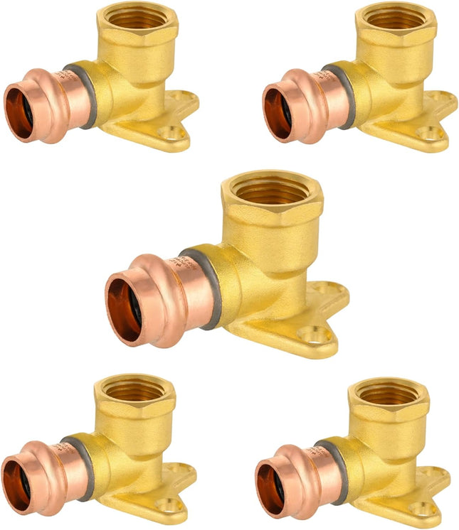 (Pack of 5) 1/2 Copper Press Fit x 1/2 Female NPT Drop Ear 90-Degree Elbow Plumbing Fittings LBP Design