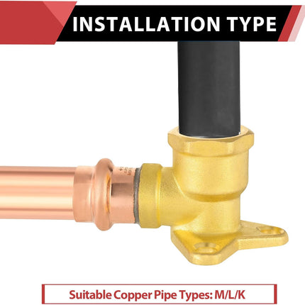 (Pack of 5)  1/2" Copper Press Fit x 1/2" Female NPT Drop Ear 90-Degree Elbow Plumbing Fittings, LBP Design,(PRESS019)