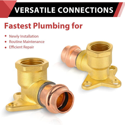 (Pack of 5)  1/2" Copper Press Fit x 1/2" Female NPT Drop Ear 90-Degree Elbow Plumbing Fittings, LBP Design,(PRESS019)