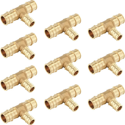(Pack of 10)  Pex A Full Flow Expansion Brass Fittings 3/4"x 3/4"x 1/2" Reducing Tee ONLY For Pex-A Tubing Connection, ASTM F1960,(PEX1960120)