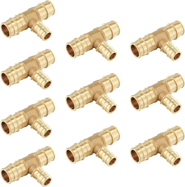 (Pack of 10) Pex A Full Flow Expansion Brass Fittings 3/4 x 3/4 x 1/2 Reducing Tee ONLY For Pex-A Tubing