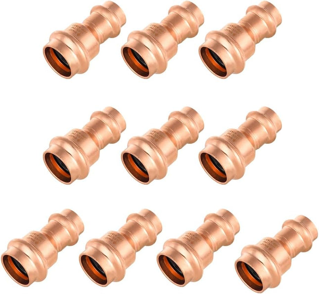 (Pack of 10) 3/4 x 1/2 Copper Press Fit Reduce Coupling Fittings With Stop For Copper Tube Connection LBP