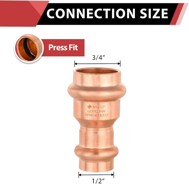 (Pack of 10) 3/4 x 1/2 Copper Press Fit Reduce Coupling Fittings With Stop For Copper Tube Connection LBP – product detail