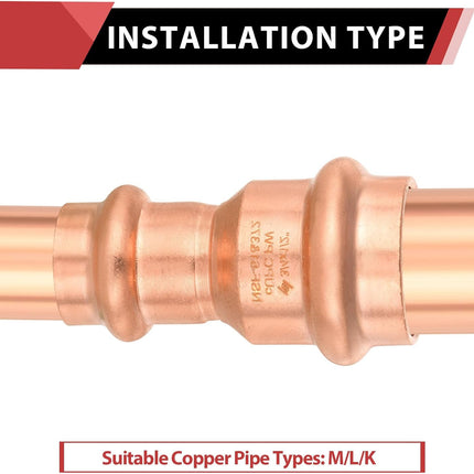 (Pack of 10)  3/4" x 1/2" Copper Press Fit Reduce Coupling Fittings With Stop For Copper Tube Connection, LBP Design,(PRESS015)