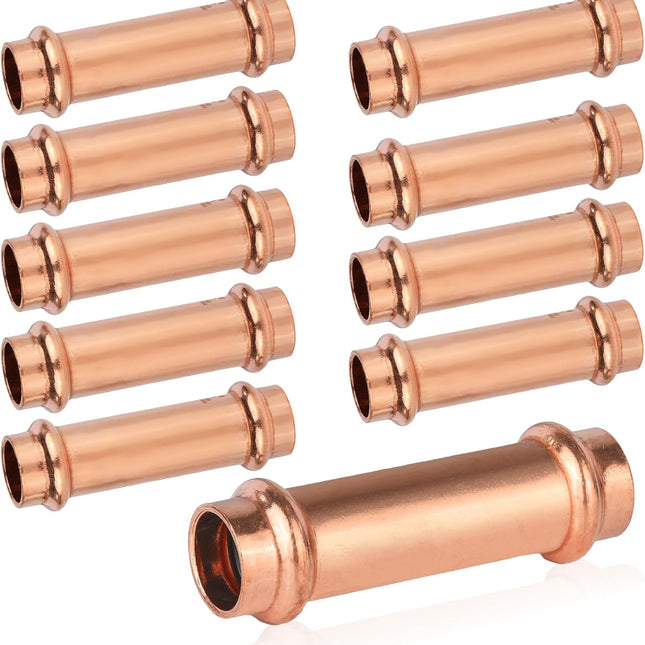 (Pack of 10)  1/2" x 1/2" Copper Press Fit Extended Coupling Fittings, No Stop,(PRESS028)