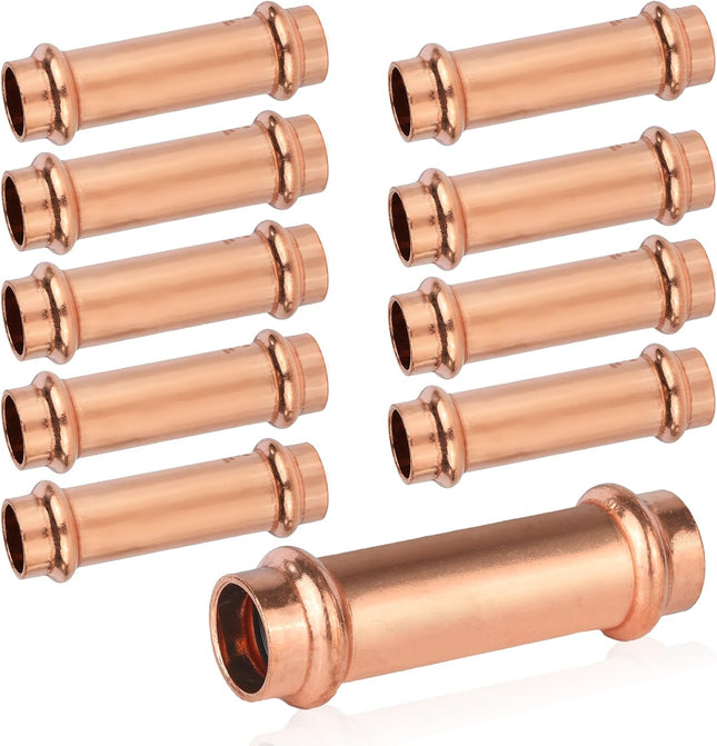 (Pack of 10) 1/2 x 1/2 Copper Press Fit Extended Coupling Fittings No Stop (PRESS028) V1258-DP02-C-2382
