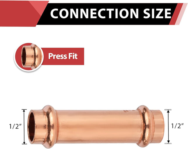 (Pack of 10) 1/2 x 1/2 Copper Press Fit Extended Coupling Fittings No Stop (PRESS028) – product detail