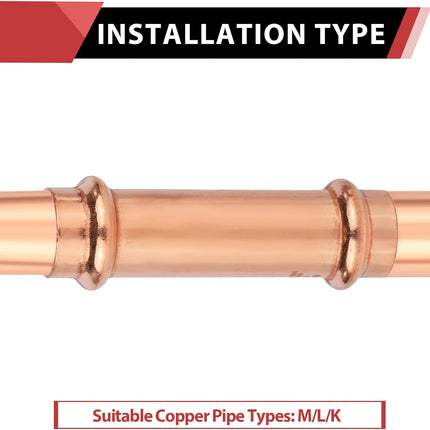 (Pack of 10)  1/2" x 1/2" Copper Press Fit Extended Coupling Fittings, No Stop,(PRESS028)