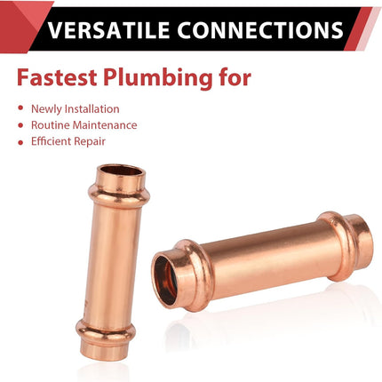 (Pack of 10)  1/2" x 1/2" Copper Press Fit Extended Coupling Fittings, No Stop,(PRESS028)