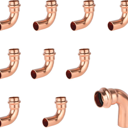 (Pack of 10)  3/4" x 3/4" Copper Press Fit 90 Degree Street Elbow Fittings For Copper Tube Connection (3/4-inch),(PRESS035)