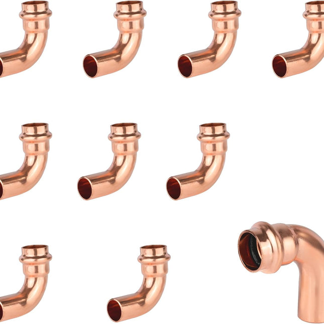 (Pack of 10)  3/4" x 3/4" Copper Press Fit 90 Degree Street Elbow Fittings For Copper Tube Connection (3/4-inch),(PRESS035)