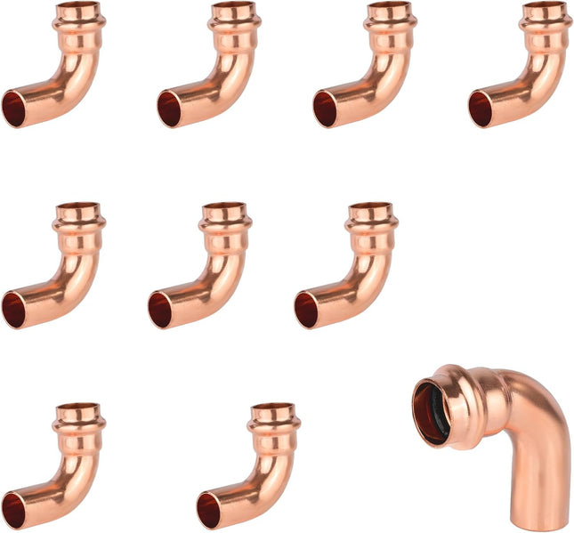 (Pack of 10) 3/4 x 3/4 Copper Press Fit 90 Degree Street Elbow Fittings For Copper Tube Connection
