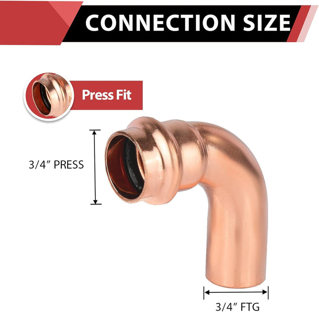 (Pack of 10) 3/4 x 3/4 Copper Press Fit 90 Degree Street Elbow Fittings For Copper Tube Connection – product detail