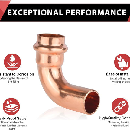 (Pack of 10)  3/4" x 3/4" Copper Press Fit 90 Degree Street Elbow Fittings For Copper Tube Connection (3/4-inch),(PRESS035)