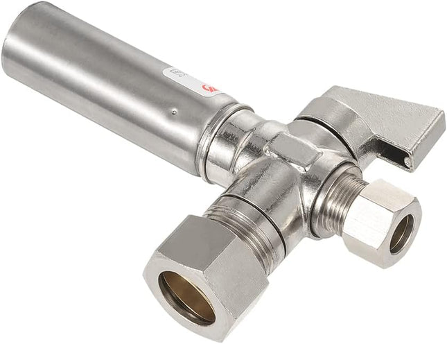 1/4 Turn Stop Angle Valve 1/2 Nominal (5/8 OD) Compression x 3/8 OD With Stainless Steel Water Hammer