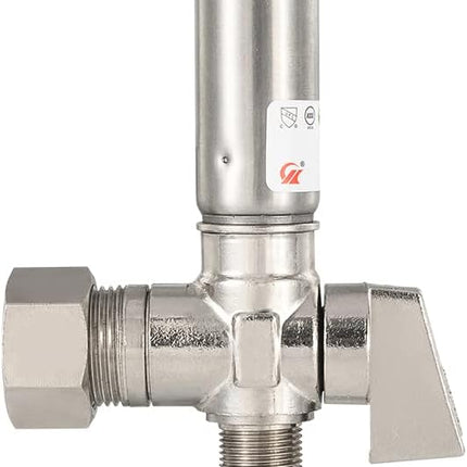 1/4 Turn Stop Angle Valve, 1/2" Nominal (5/8" OD) Compression x 3/8" OD With Stainless Steel Water Hammer Arrestor Chrome Plated Brass,(ARSTRVLV001)