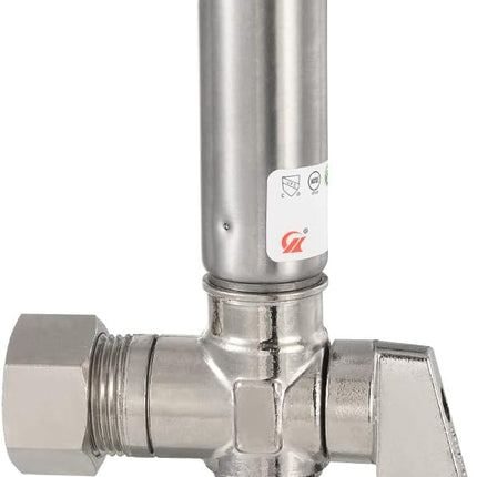 1/4 Turn Stop Angle Valve, 1/2" Nominal (5/8" OD) Compression x 3/8" OD With Stainless Steel Water Hammer Arrestor Chrome Plated Brass,(ARSTRVLV001)