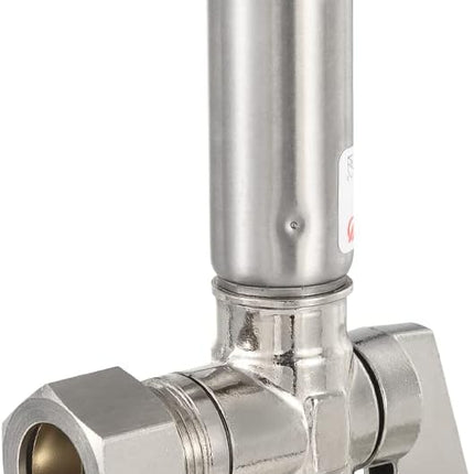 1/4 Turn Stop Angle Valve, 1/2" Nominal (5/8" OD) Compression x 3/8" OD With Stainless Steel Water Hammer Arrestor Chrome Plated Brass,(ARSTRVLV001)