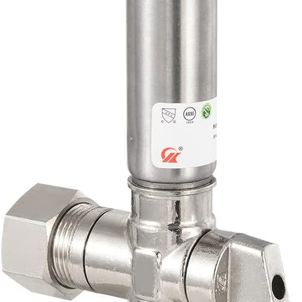 1/4 Turn Stop Angle Valve, 1/2" Nominal (5/8" OD) Compression x 3/8" OD With Stainless Steel Water Hammer Arrestor Chrome Plated Brass,(ARSTRVLV001)