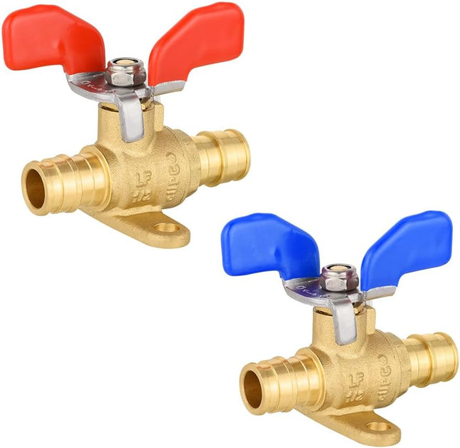 (Pack of 2) 1/2-inch Pex-A Expansion Full Port Shut-off Brass Ball Valve with Drop-ear Red Blue Butterfly